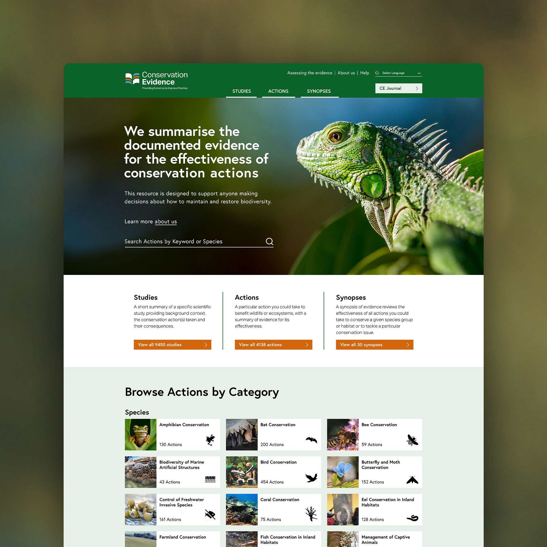 Conservation Evidence screenshot